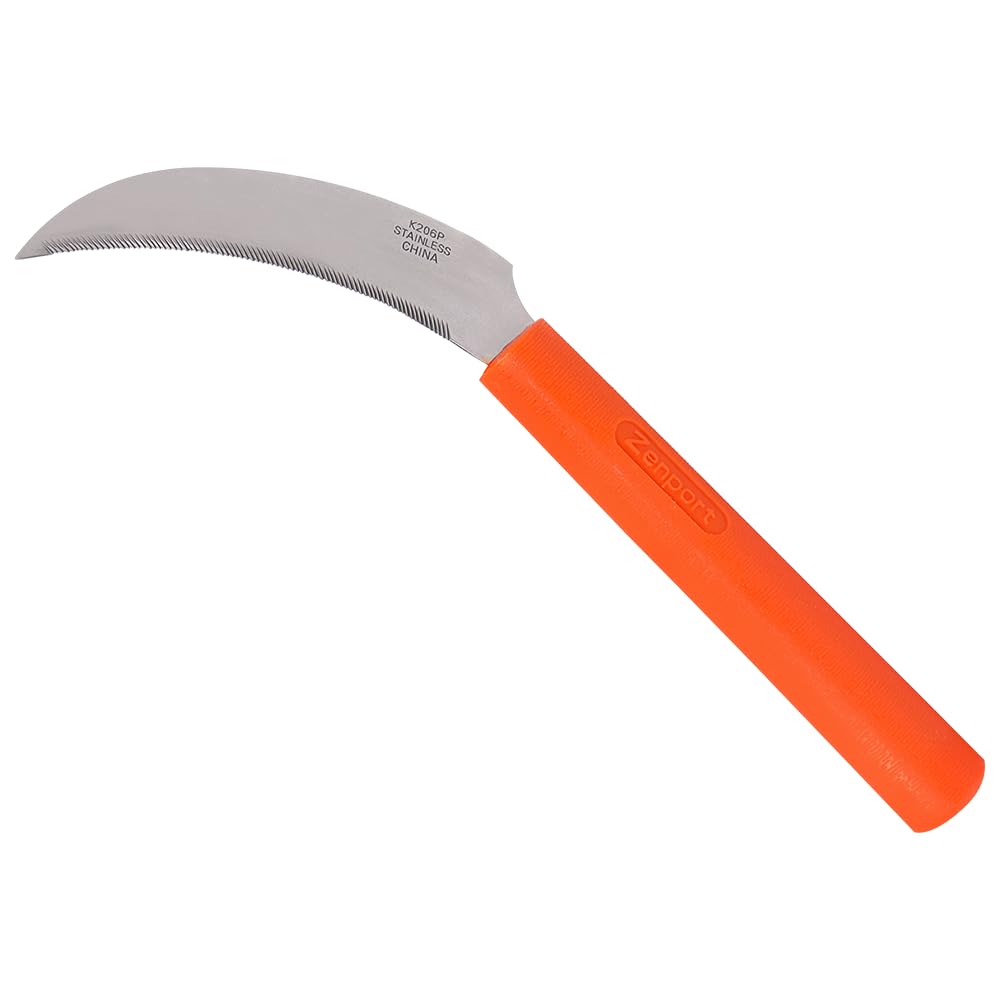 Zenport K206P Stainless Steel Sickle, A+ Grade, Plastic Handle, 4.3-Inch Blade , Orange