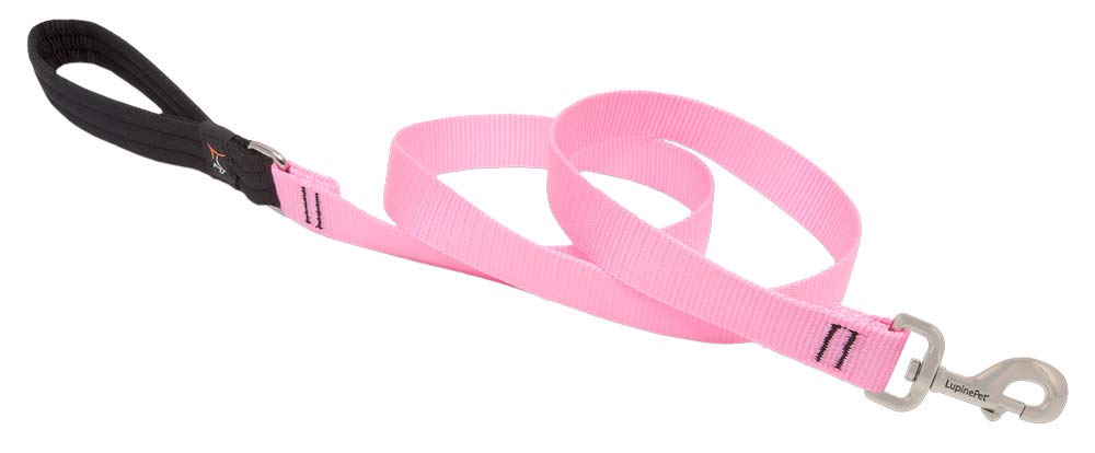 Dog Leash by Lupine in 1" Wide Pink 4-Foot Long with Padded Handle
