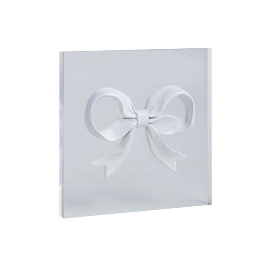 Mud Pie Decorative Signage, 5" x 5", White Thin Bow
