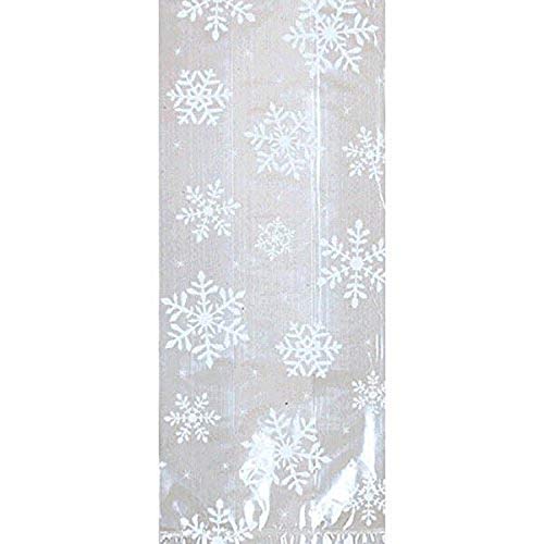 White Snowflake Cello Party Bags - 9 1/2" x 4", 20 Pcs
