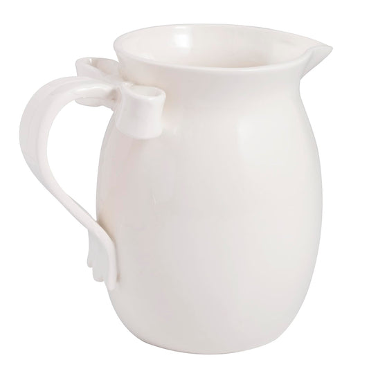 Mud Pie Stoneware White Bow Pitcher