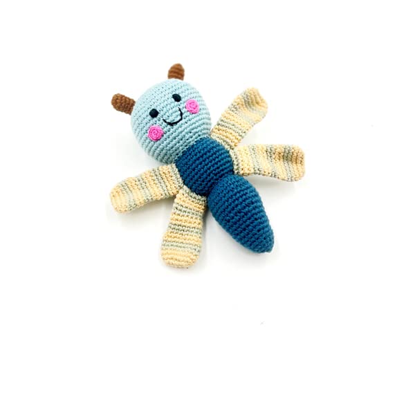 Pebble Fair Trade Handmade Crochet Cotton Dragonfly Rattle - Petrol