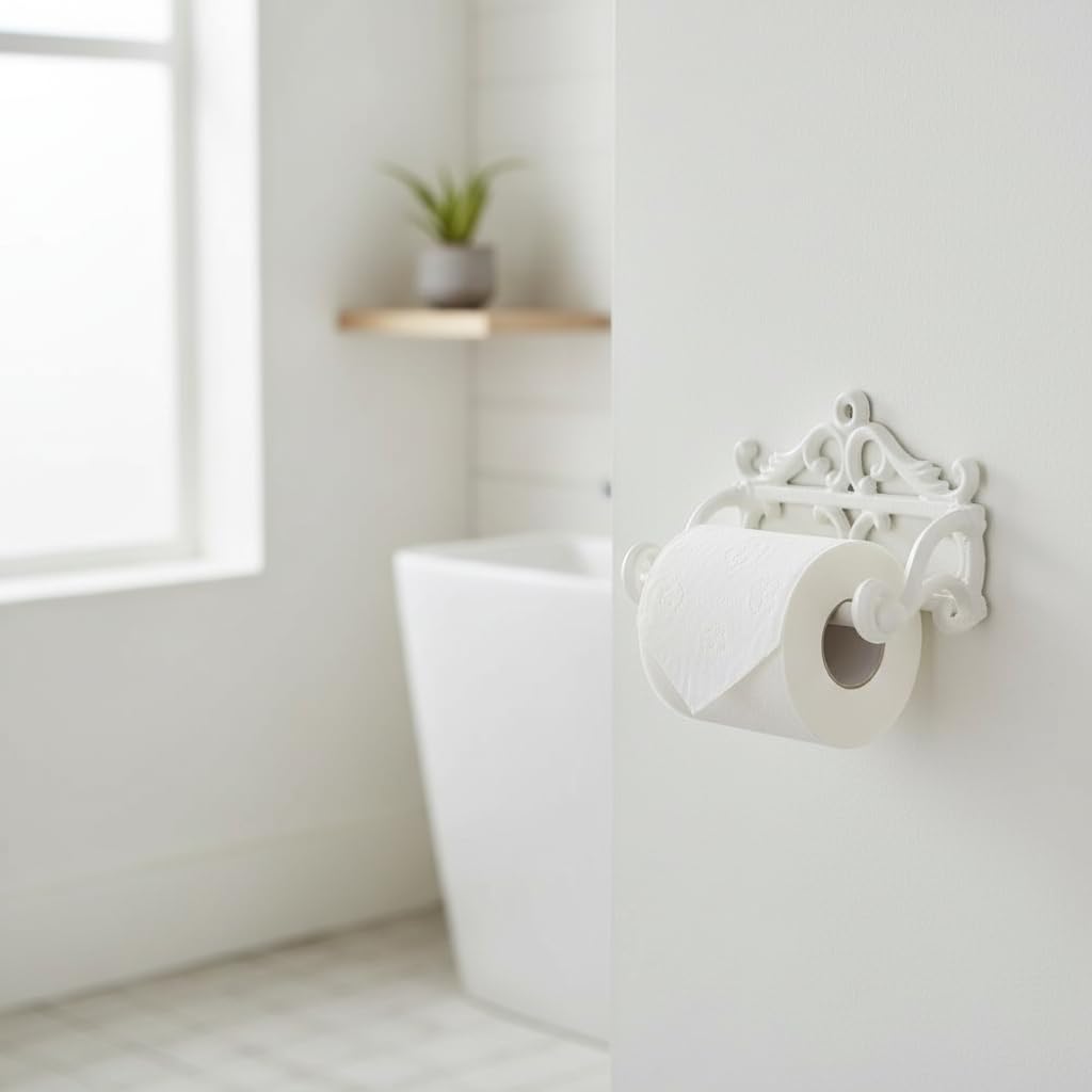 Comfy Hour 6.3 Inch Cast Iron Toilet Paper Holder, Vintage White