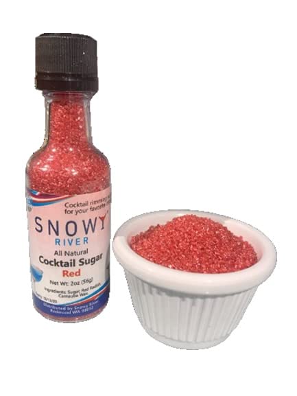 Ultimate Baker Snowy River Red Cocktail Sugar - Kosher Certified Naturally Colored Red Cocktail Rimmer (2oz Bottle, Medium Crystal)