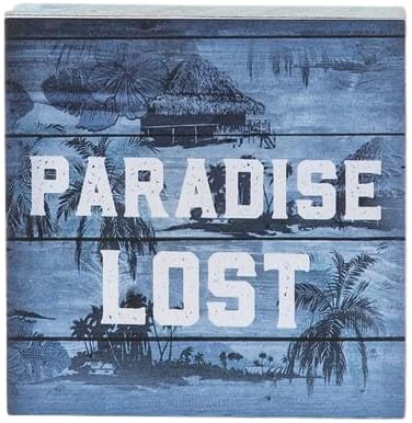 Beachcombers Wood Paradise Lost Mini Block Sign, 4-inch Square, Home Decor