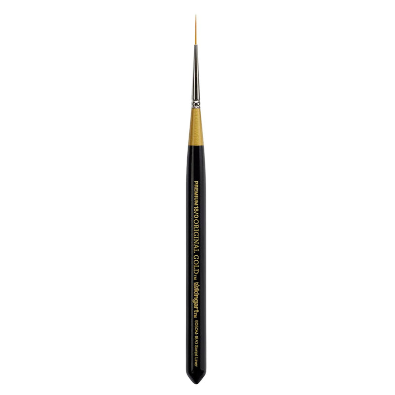 KINGART Premium Original Gold 9050M-18/0 Micro Detail Script Liner - Mini Thick Handle Series Artist Brush, Golden Taklon Synthetic Hair, for Acrylic, Watercolor, Oil and Gouache Painting, Size 18/0