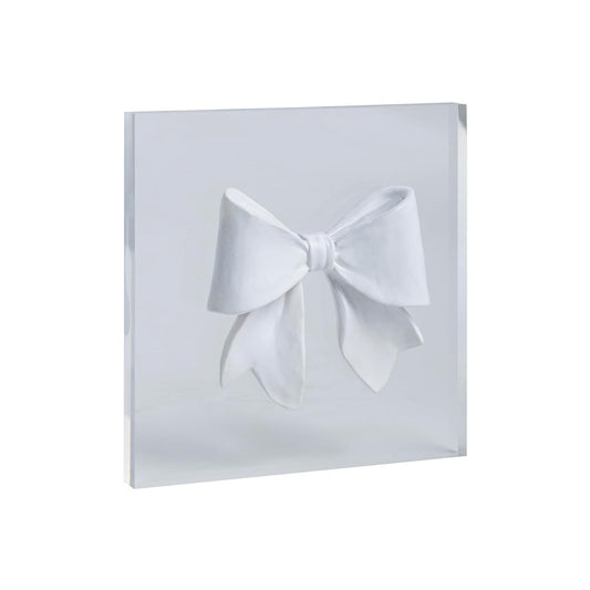 Mud Pie Decorative Signage, 5" x 5", White Chunky Bow