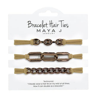 Maya J Hair Tie, 3 Count (Pack of 1), Beige Chain