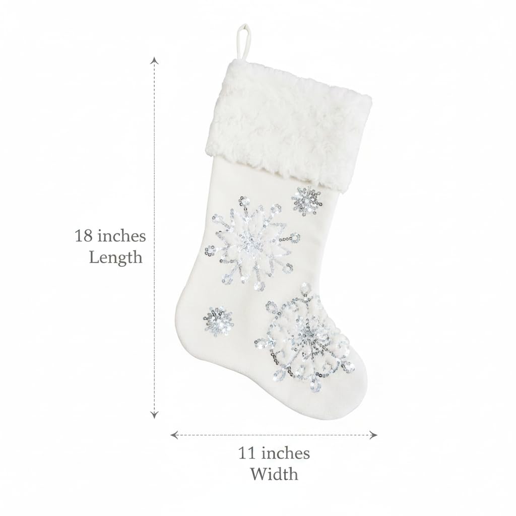 Comfy Hour Let It Snow Collection 18"x11" Silvery Snowflakes Stocking Christmas Decoration, Polyester