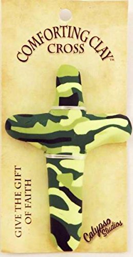 First & Main Comforting Gifts - Miniature Hand Held Comforting Clay Cross With Greeting Card - Shaped To Fit Any Hand - 3" Pocket Size - Camouflage