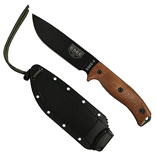 ESEE-6 1095 Carbon Steel, Black Sheath (Black Blade, Natural Canvas Micarta 3D Handle)
