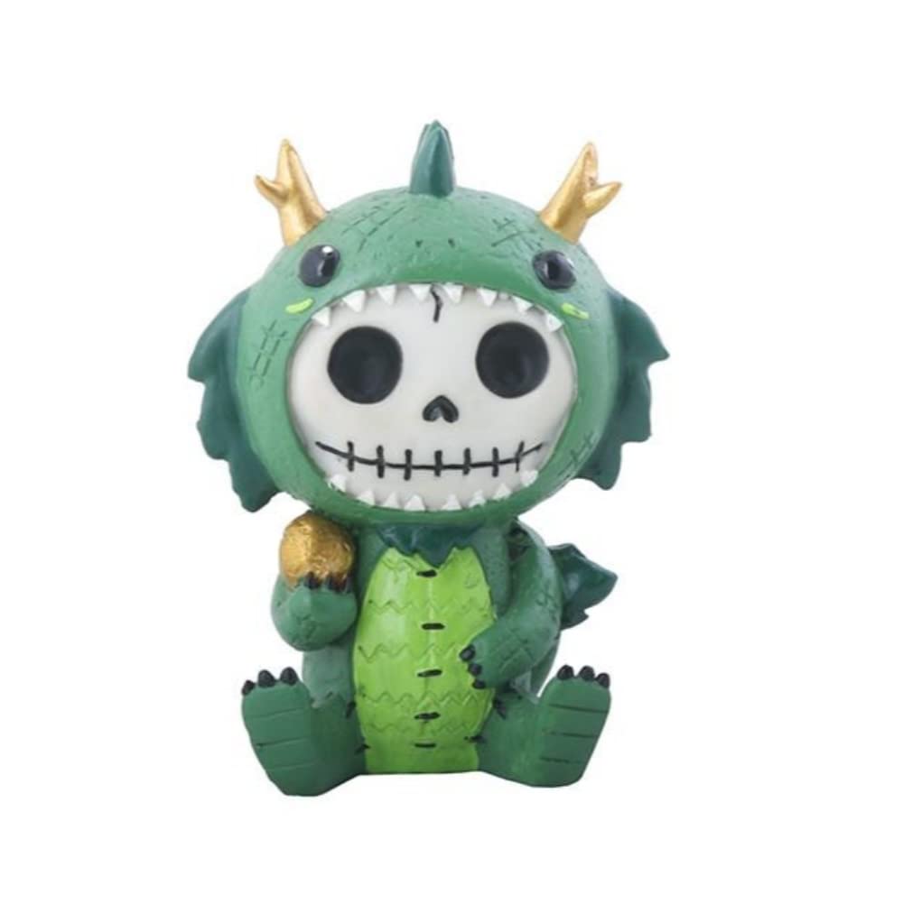 Pacific Trading SUMMIT COLLECTION Furrybones Tatsu Signature Skeleton in Green and Gold Dragon Costume Holding a Golden Nugget