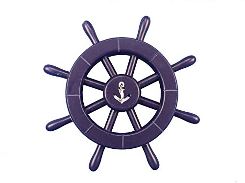 Dark Blue Decorative Ship Wheel With Anchor 12"- Nautical Decoration- Nautical