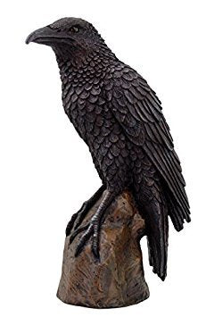 Pacific Trading Black Raven Bird on Stump Statue Cold Cast Resin Figurine