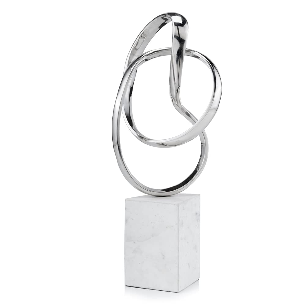Modern Day Accents Lazo Abstract Sculpture on Marble, Silver, White, 4109