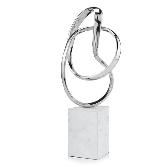Modern Day Accents Lazo Abstract Sculpture on Marble, Silver, White, 4109