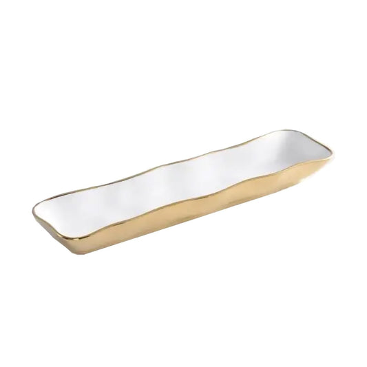 Pampa Bay Tray, 1.5" x 3" x 13", Gold Tone/White