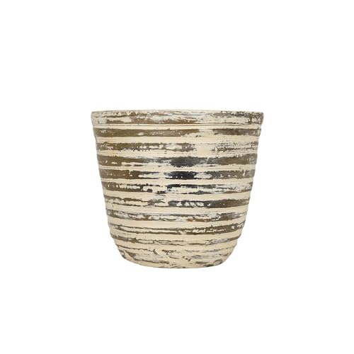 Foreside Home and Garden Distressed Ribbed Planter Cream Terracotta by Foreside Home & Garden
