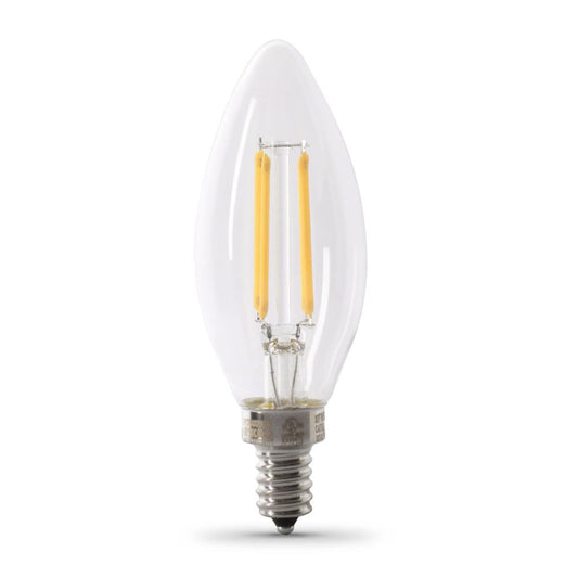 Feit Electric 100-Watt Equivalent B10 Candelabra Dimmable Filament CEC Clear Glass Chandelier LED Light Bulb Daylight 2700K (2-Pack)