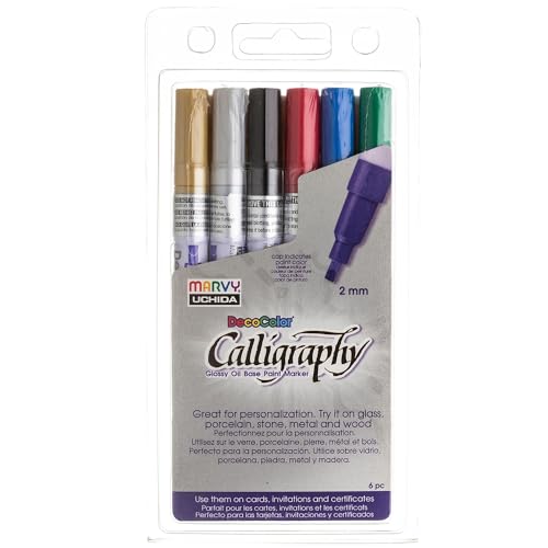 Uchida 125-6A Marvy Chisel Point Pen Tip Calligraphy Paint Marker Set