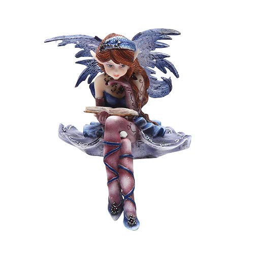 Pacific Trading 4 Inch Purple Fairy Sitting and Reading a Book Statue Figurine, Blue