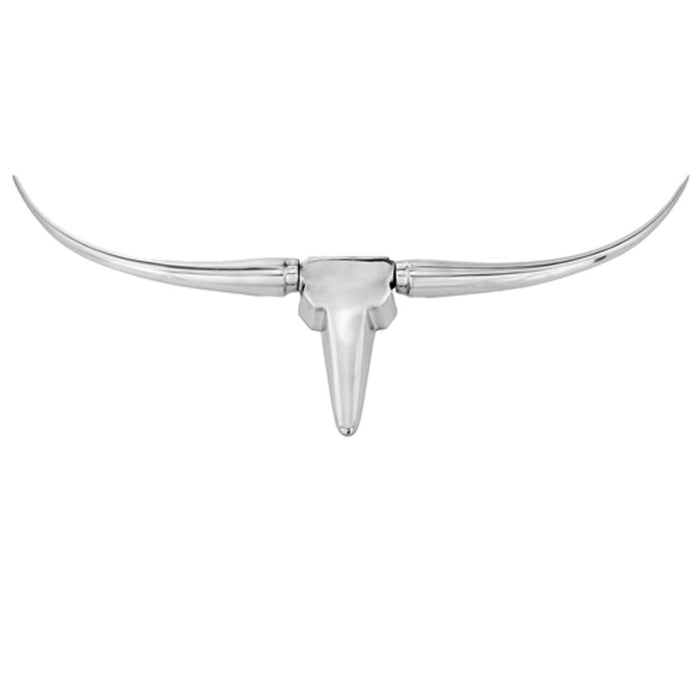 Modern Day Accents Tauro Long Horn Bust, Aluminum, Silver, Modern, Living Room, Home, Office, Décor, Glam, Wall Art, Bedroom, Animal, Accents, Wildlife, 38” x 2” x 10