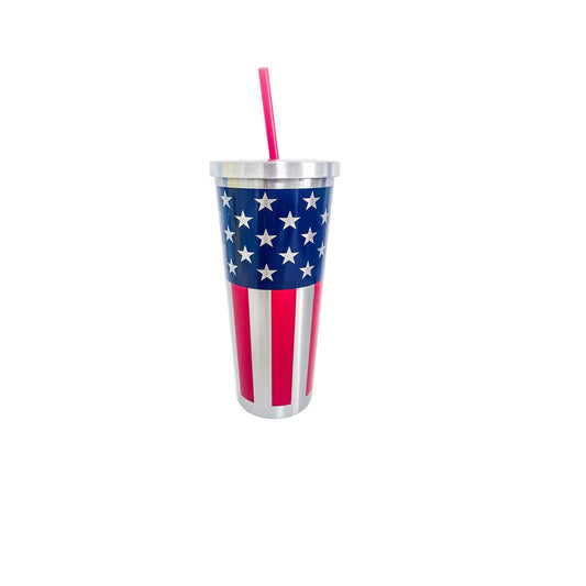 Spoontiques 18300 Americana Stainless Cup with Straw