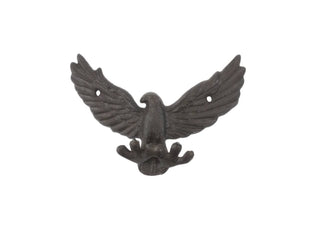HANDCRAFTED NAUTICAL DÉCOR Cast Iron Flying Eagle Decorative Metal Talons Wall Hooks 6"