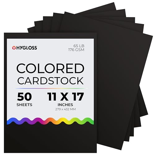 Hygloss Black Cardstock - 11x17-Inch, 50 Sheets, 65 lb/ 176 gsm, Fade-Resistant, Acid-Free Color Card Stock Paper