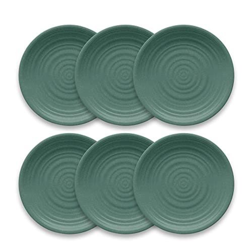 TarHong Planta Artisan Solid Dinner Plate, 10.5", Planta (Majority Plant Based with Melamine Binder), Shatterproof, Indoor/Outdoor Entertaining, Set of 6, Teal Matte