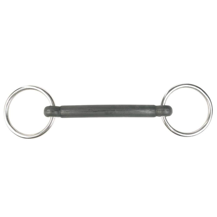 HORZE Rubber Mullen Mouth Loose Ring Snaffle Bit - Black - 3.75
