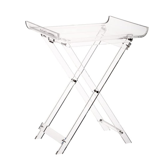 Designstyles Acrylic Folding Tray Table – Modern Chic Accent Desk - Kitchen and Bar Serving Table - Elegant Clear Design (Curved Top)