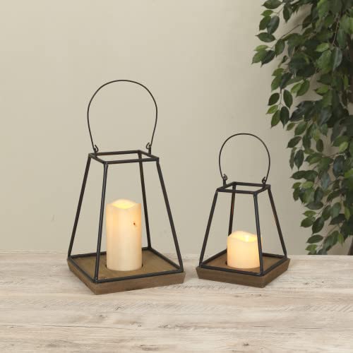 Gerson International Wood and Metal Lanterns with Candleholder, Set of 2, 11.5 Inch Height