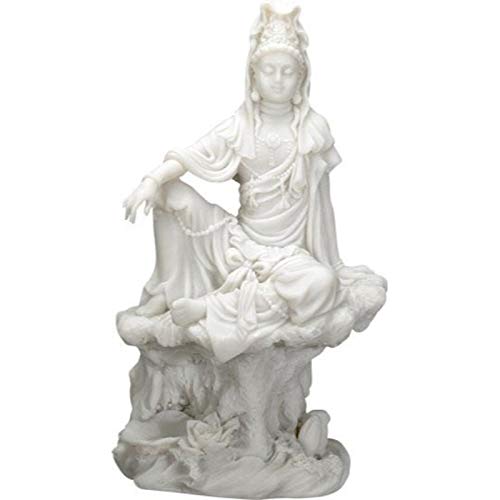 7 Inch Cream Toned Cold Cast Resin &quot;Water &amp; Moon Kuan Yin&quot; Statue