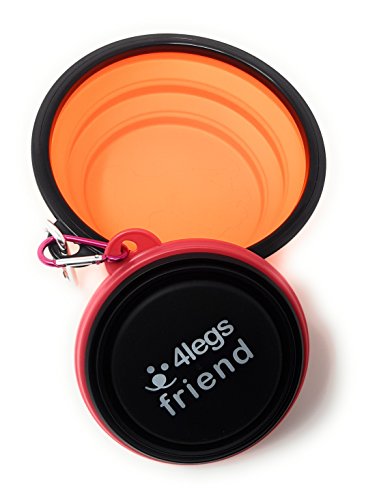 4LegsFriend Set of 2 Collapsible Pet Bowls with Carabiner Clips | BPA Free Food Grade Silicon 2 Pc Dog and Cat Expandable Travel Bowls | Bright Yellow, Pink and Black Pop Out Dog Bowls
