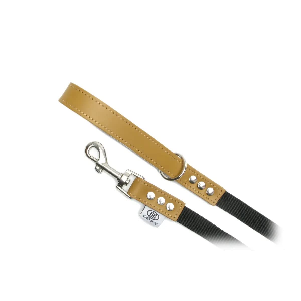 Buddy Belts Pebble Grain Accent Leather Nylon Leash Caramel - Premium Edition (1/2" x 4')