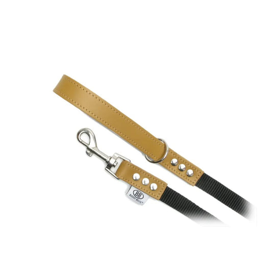 Buddy Belts Pebble Grain Accent Leather Nylon Leash Caramel - Premium Edition (1/2" x 4')
