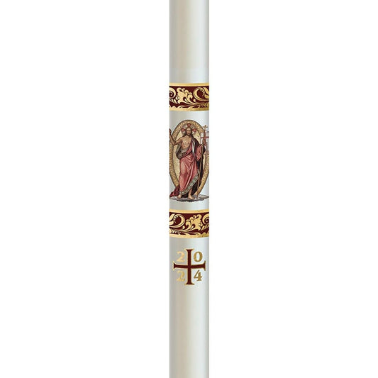 CB Church Supply Will &amp; Baumer Hand Crafted Behold The Lord Beeswax Paschal Candle with Nails, No 11 Special, Red &amp; Gold