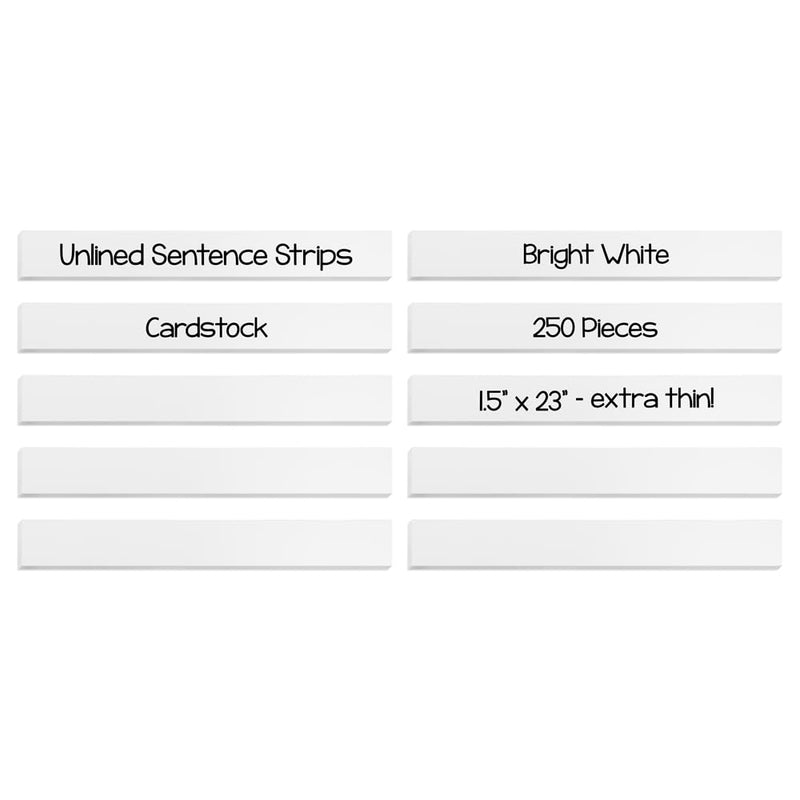 Hygloss Unruled Sentence 1.5" x 23" Extra Thin Cardstock, White-Ideal Teacher Supplies for Classroom-Bulk Pack of 250 Strips