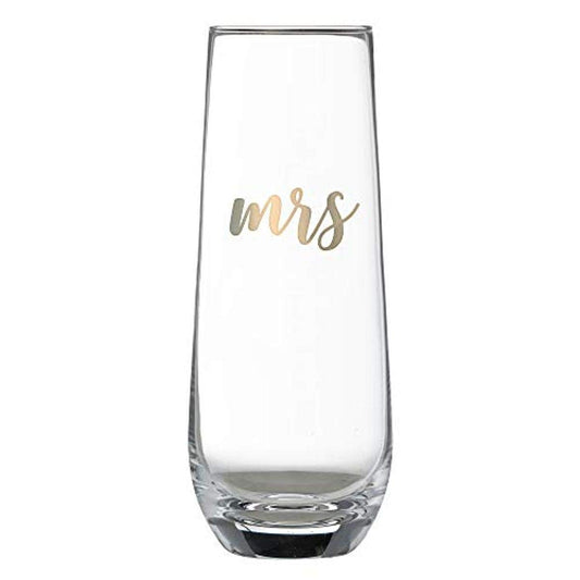 Blue Sky Clayworks Lillian Rose Gold Mrs. Stemless Champagne Glass, 1 Count (Pack of 1), Clear