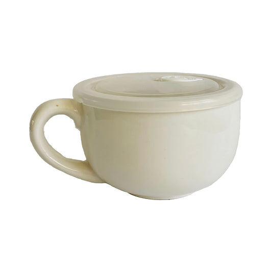 Drew Derose Thankful Grateful Blessed Classic White 24 ounce Stoneware Soup Cup Mug with Lid