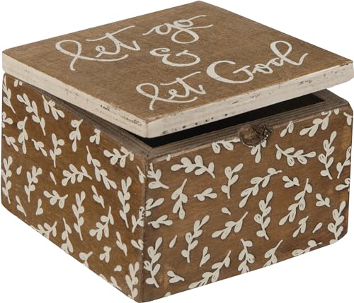 Primitives by Kathy Kitchen Hinged Wooden Box - Let Go and Let God, 4 x 4 x 2.75-inch