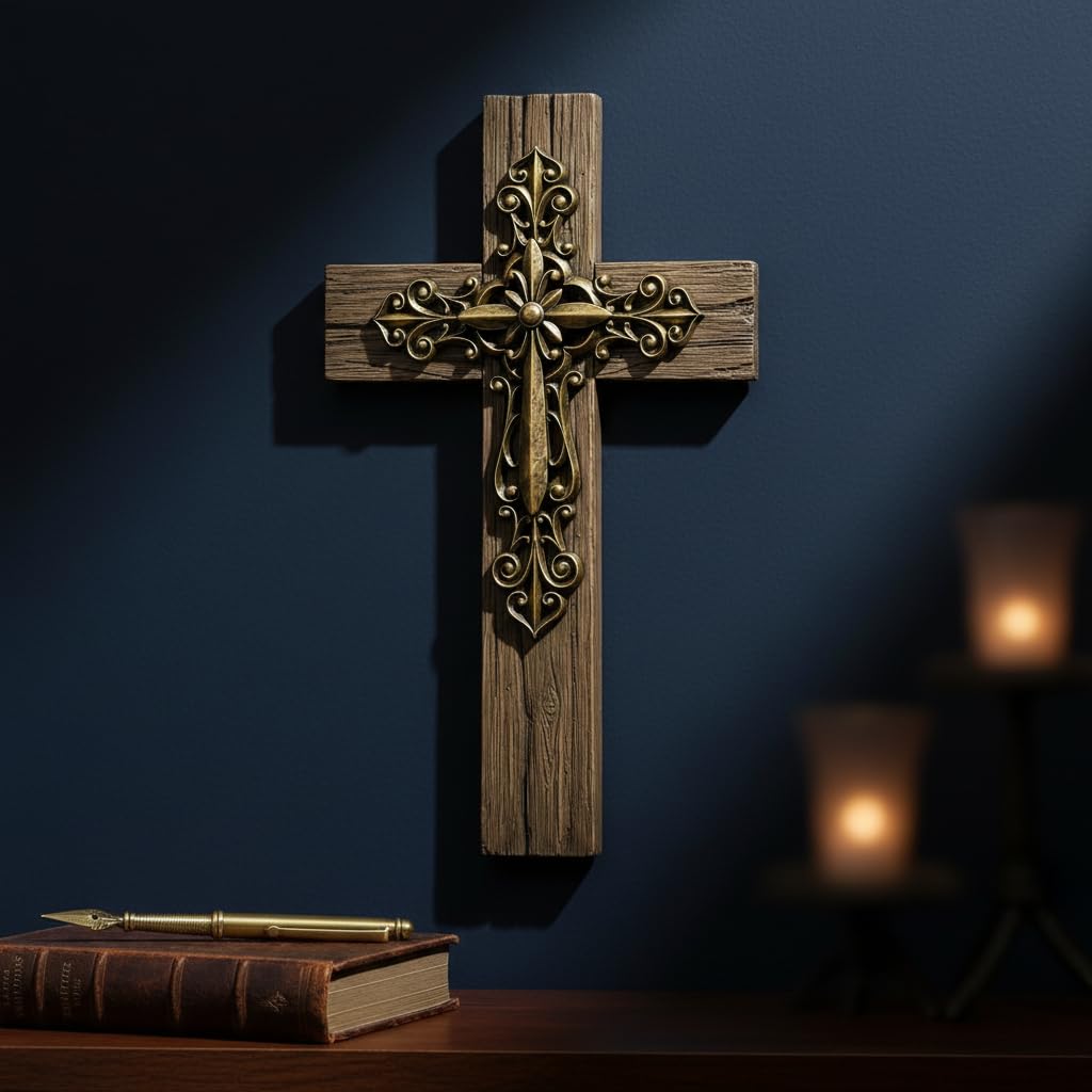Comfy Hour 13 Inch Cross Wall Decor, Copper Tone Layered Wall Cross