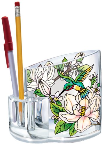 Amia 5754 Hand Painted Acrylic Pen Holder Featuring a Hummingbird Design, 4-1/2-Inch