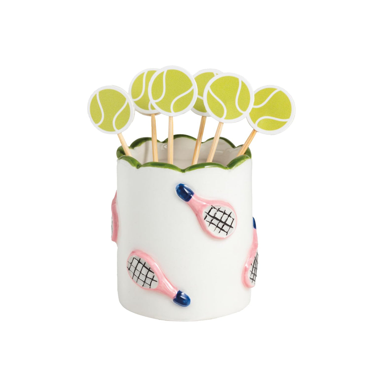 Mud Pie Serveware, 3 1/4" x 2", White Scattered Rackets
