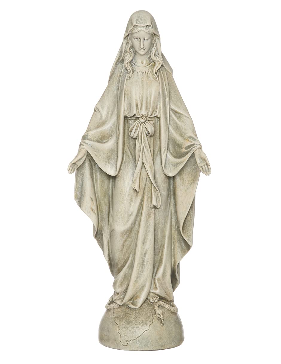 Roman Our Lady Of Grace Textured Concrete Look 6 x 14 Resin Outdoor Garden Statue