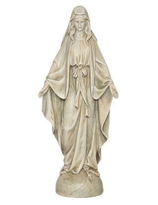 Roman Our Lady Of Grace Textured Concrete Look 6 x 14 Resin Outdoor Garden Statue
