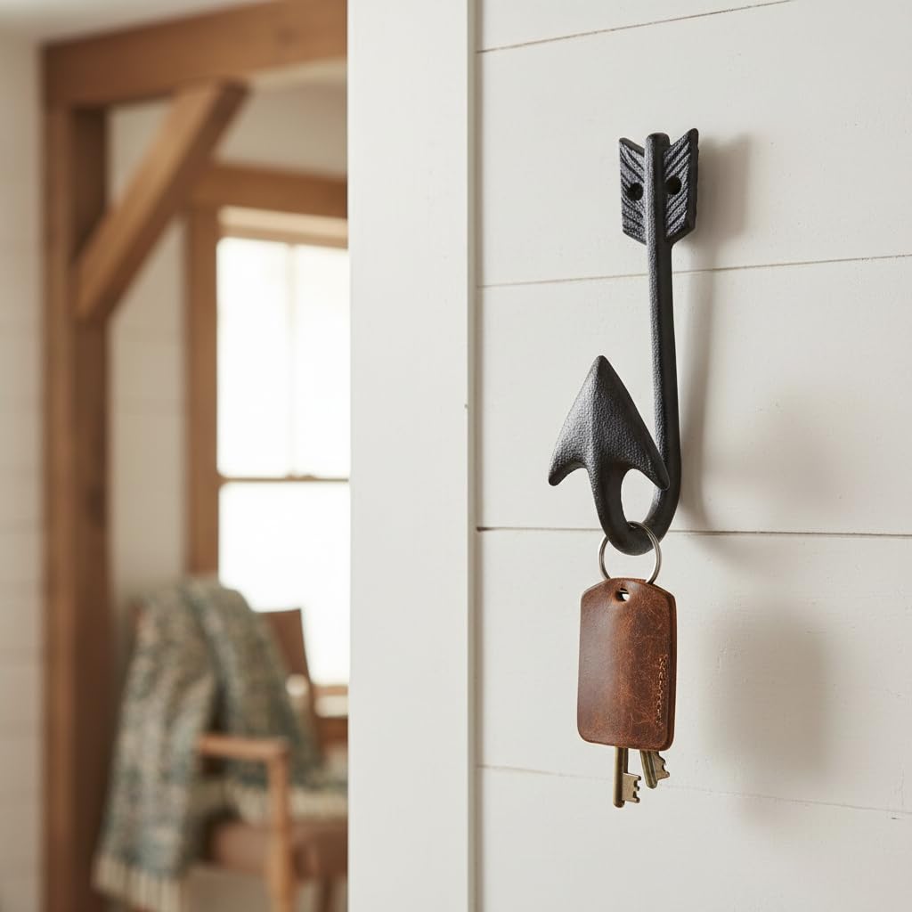Comfy Hour Antique & Vintage Interior Decor Collection Cast Iron Arrow Single Key Coat Hook Clothes Rack Wall Hanger, Heavy Duty Recycled Gift Idea