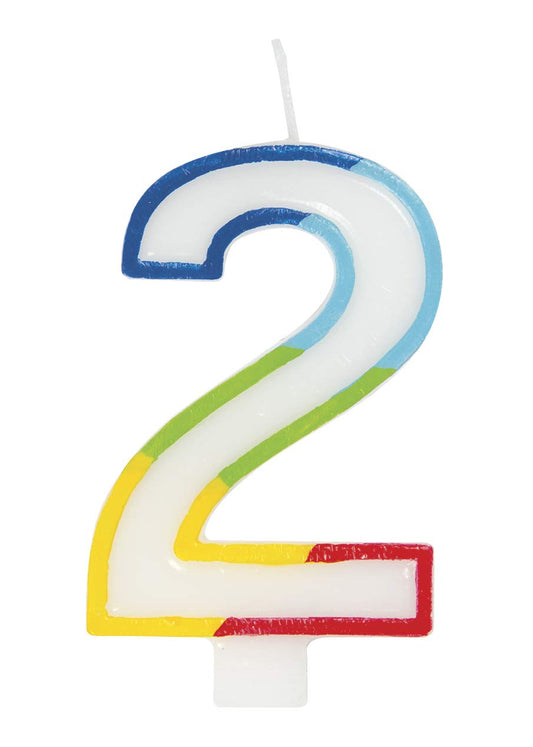 Unique Industries Molded Number 2 Rainbow Border Candle