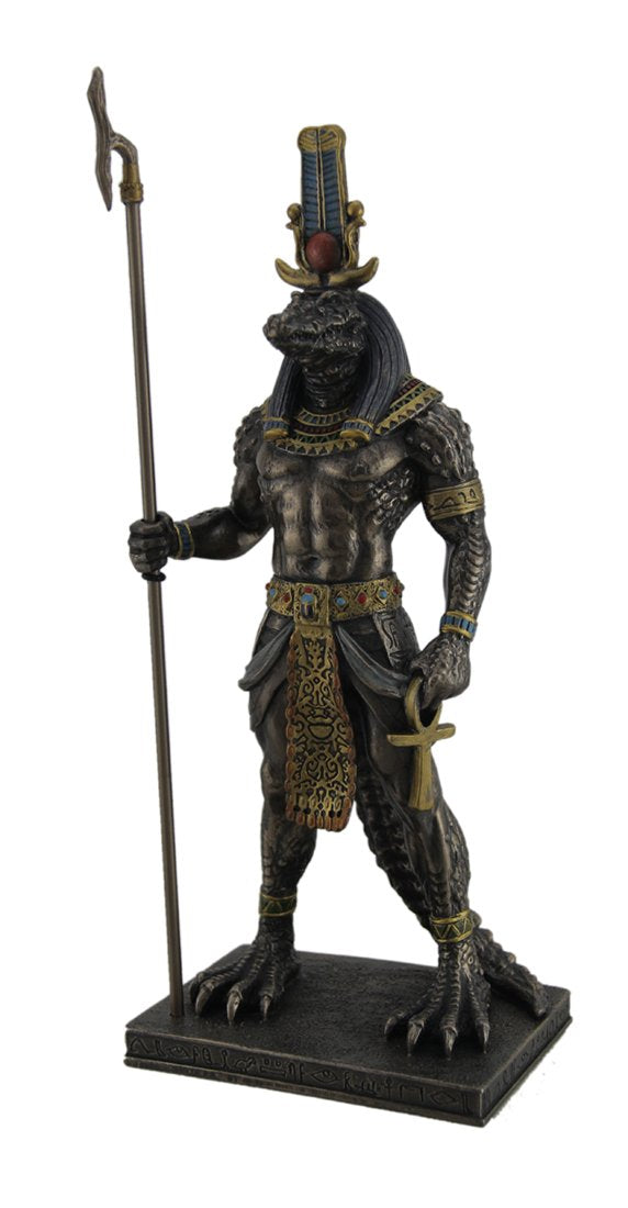 Unicorn Studio Resin Statues Sobek Ancient Egyptian Crocodile God Of The Nile Bronzed Finish Statue 4.5 X 11.25 X 3 Inches Bronze